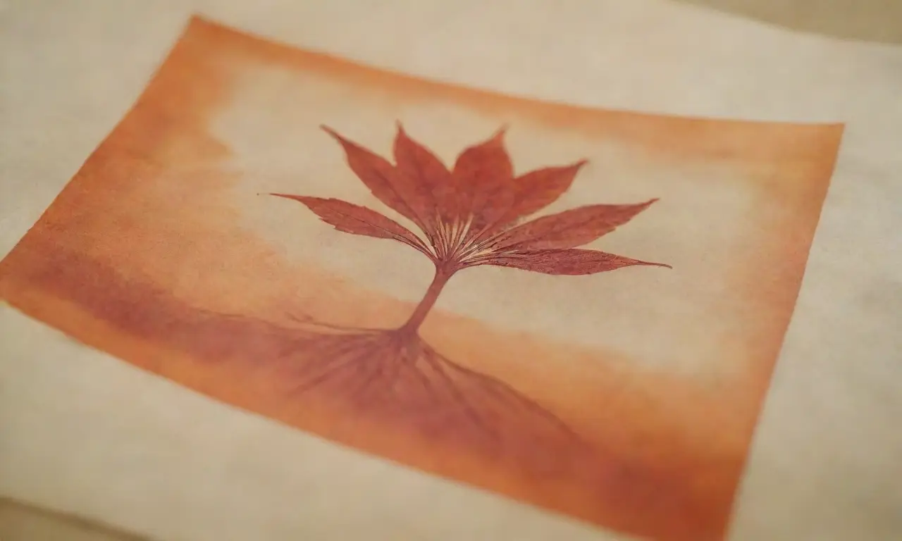 **Los planos con capas brotan de hojas finas, tinta roja sobre un campo de naranja desvanecido.** This translates to: the layered blueprints sprout from thin, parchment-like sheets, with red ink against a faded orange background. It encapsulates the meaning concisely and uses Spanish vocabulary with suitable word choices