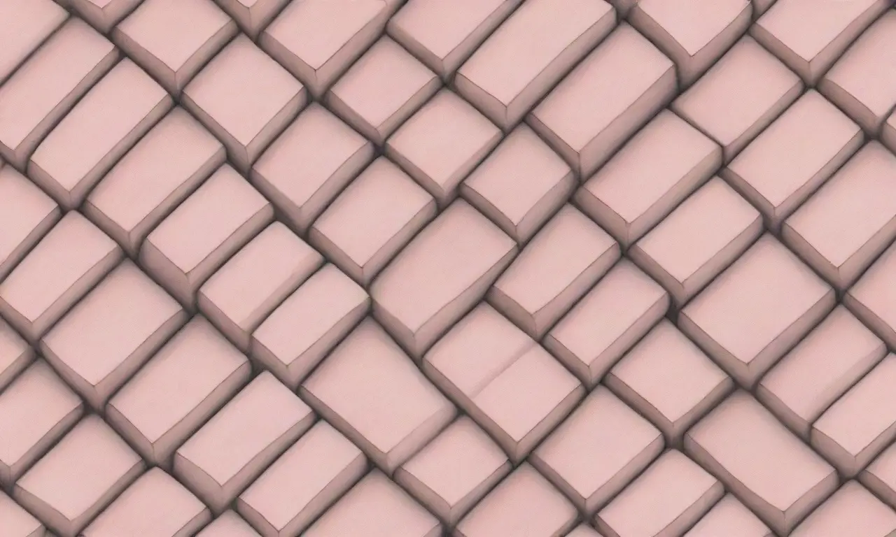 Un patrón de bloques cuadrados se combina con líneas precisas y una filtración rosa suave