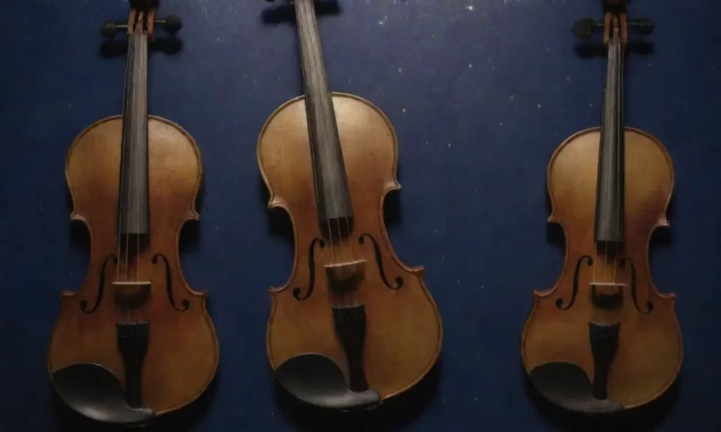 Las violas grabadas con luz en un muro de indigo estrellado