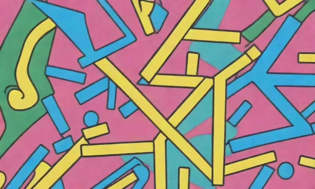 Formas geométricas coloridas con toques de rosa
