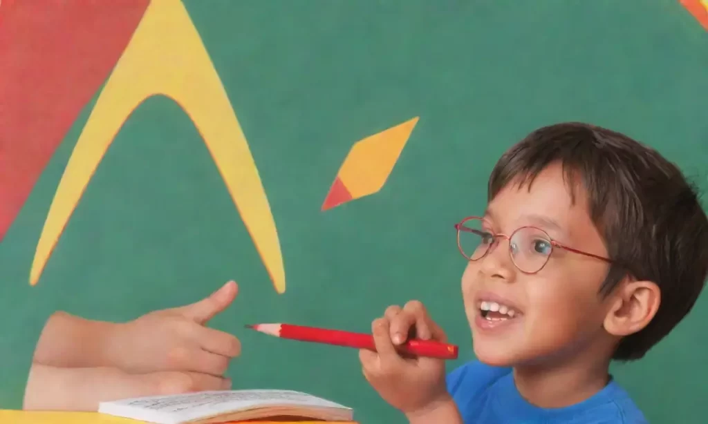 Dibujos de niños y aprendizaje con un estilo vibrante.  (Childrens drawings and learning with vibrant style.) **Explanation:*** **Focus on the core:** The image is about children