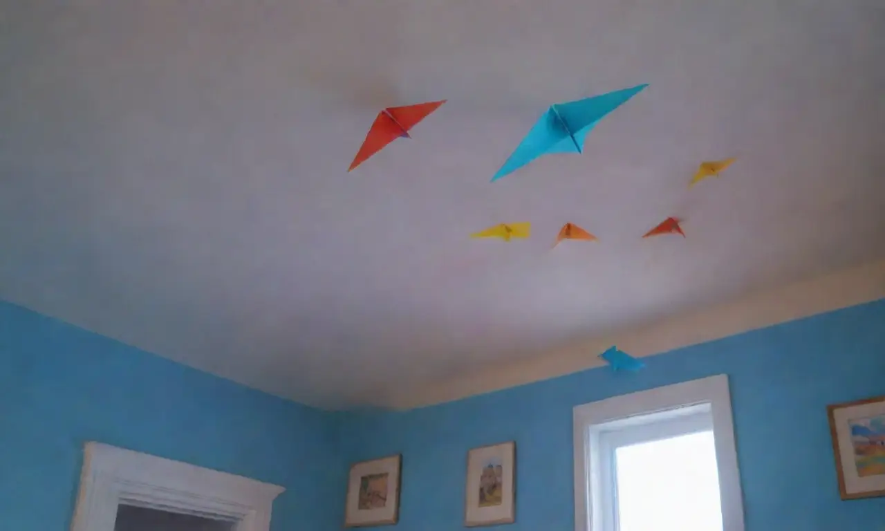 Un arcoíris se desvanece en azul superiormente, con aviones de papel marcando generaciones