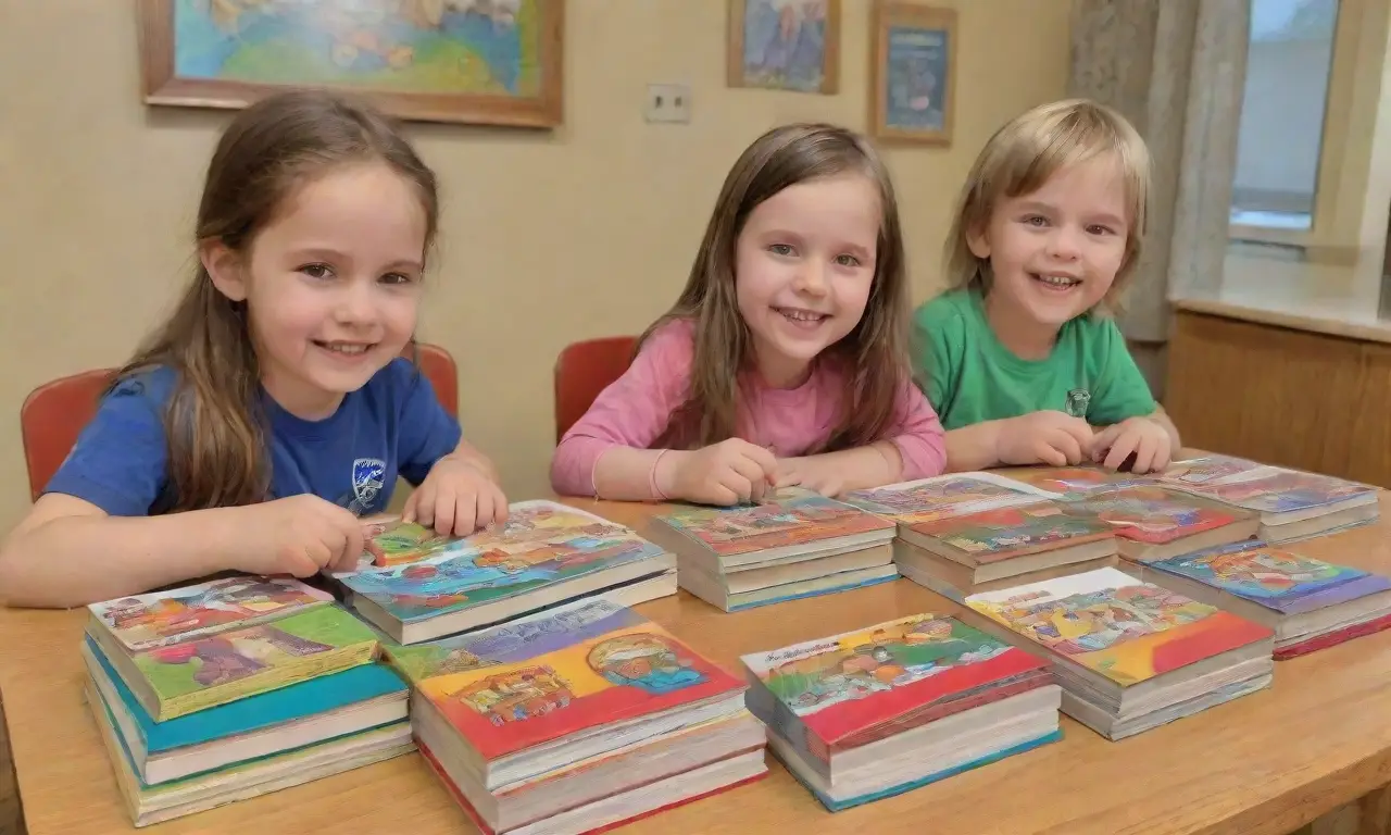 Niños felices, con asombro en los ojos, escuchan historias coloridas