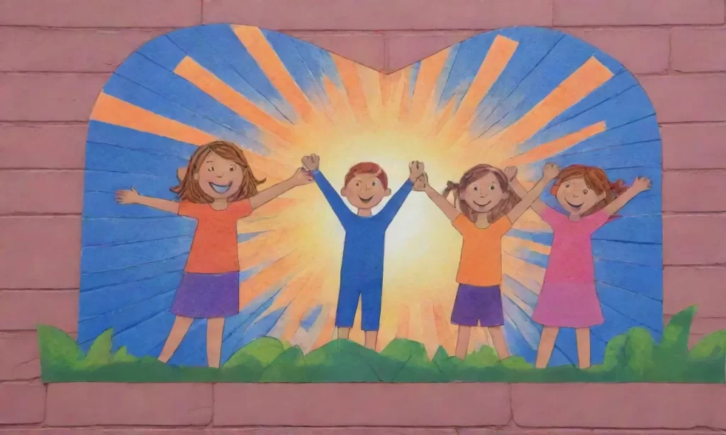 Un mosaico de niños y la puesta del sol crean una escena mágica