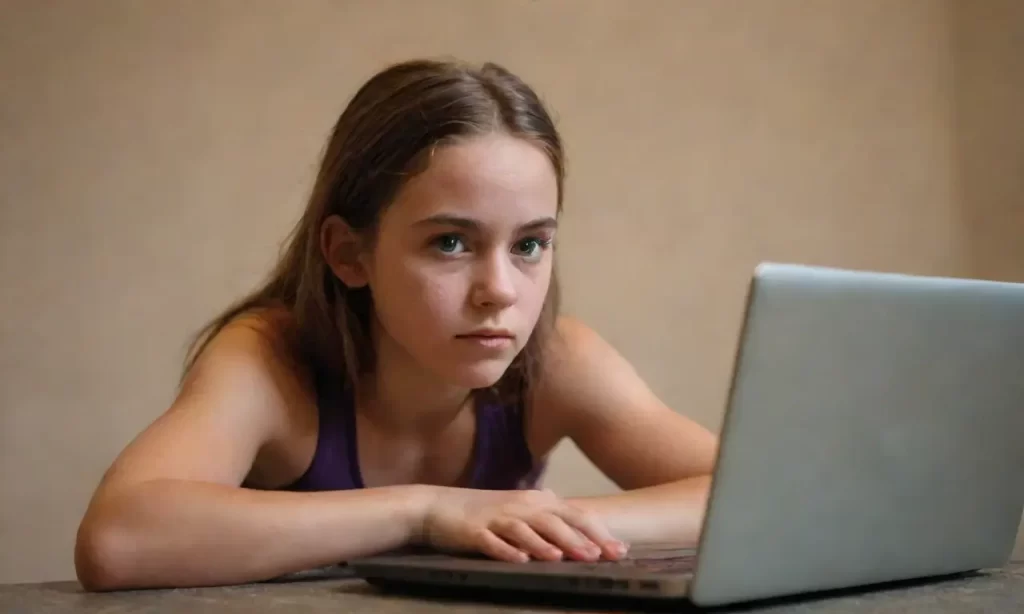 La niña se concentra con la pantalla que muestra barras de progreso en movimiento