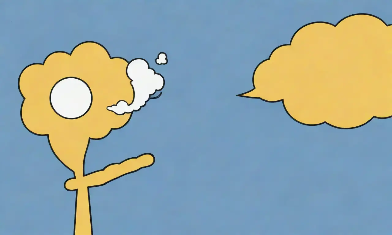 Un mano amarillo aferra una nube de pensamiento