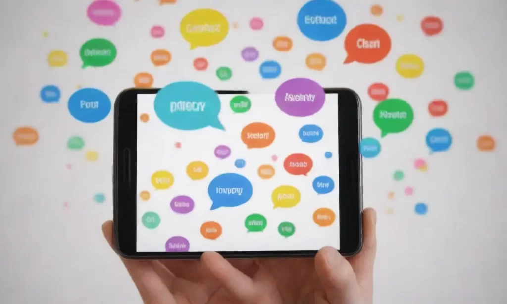Un teléfono inteligente con iconos vibrantes y mensajes multicolores