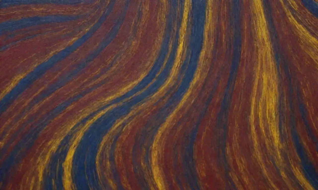 Líneas dinámicas de color azul y amarillo en un fondo intenso de rojo vino y blanco