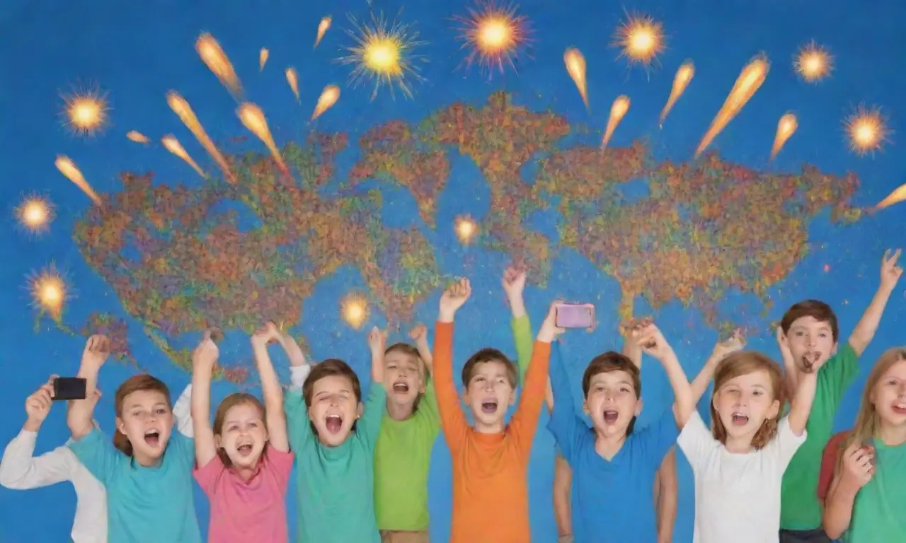 Un cielo azul brillante refleja la emoción de niños y la promesa del progreso