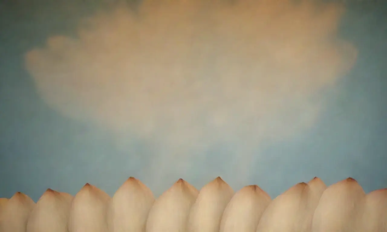 Un cielo azul tranquilo con pétalos de lotus en la pared de tonos tierra con humo que se eleva