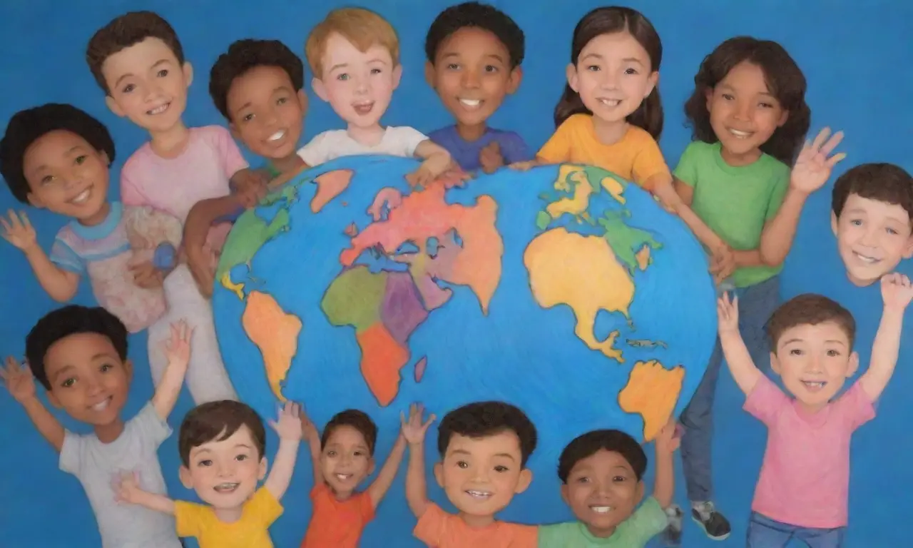 Dulces manos adornan un globo, rostros de niños brillando