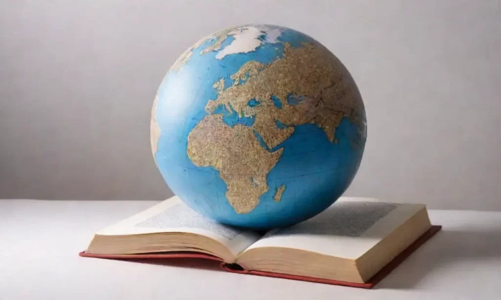 Un globus con la superficie llena de estrellas y una obra de astronomía. (A globe with a starship and celestial-inspired artwork.)**Explanation**: This takes the essence of your description and weaves it into a single