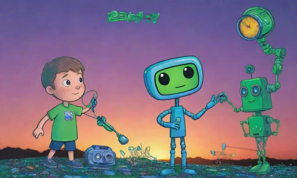 Un niño examina un robot de luces y cables