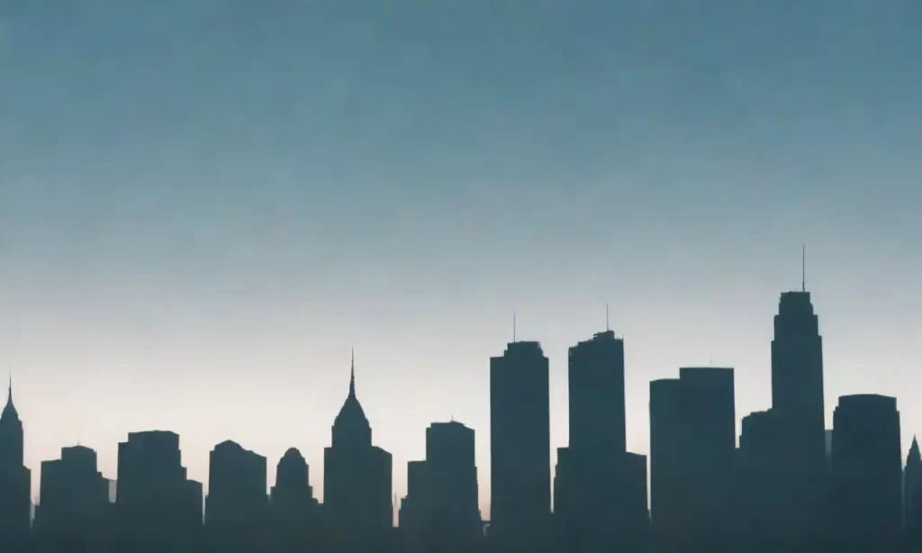 Un plano urbano estilizado con cielo azul ceráceo