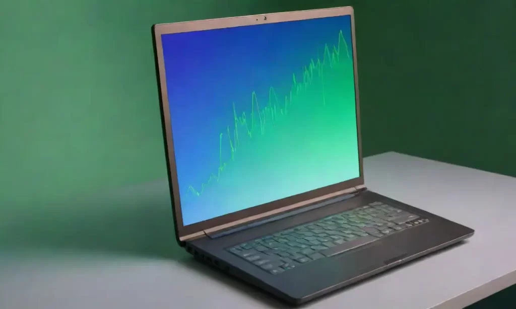 Gráficos geométricos de datos se elevan sobre una pantalla apagada