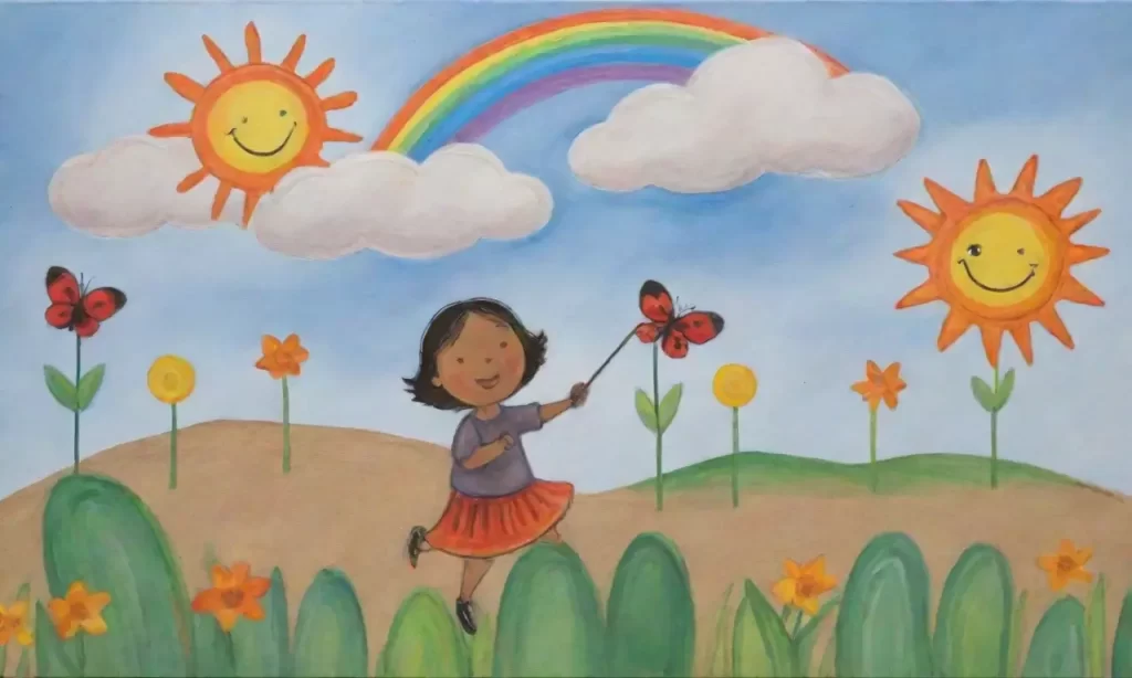 La infancia se refleja en la belleza de un día soleado.— *The childhood is reflected in the beauty of a sunny day.*