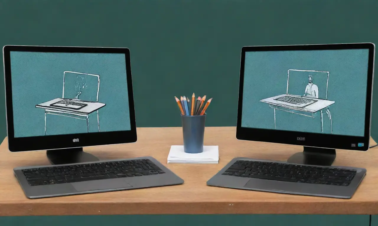 La pantalla de un laptop muestra una gráfica estilizada de dos mesas, una con una cara borrosa y otra iluminada
