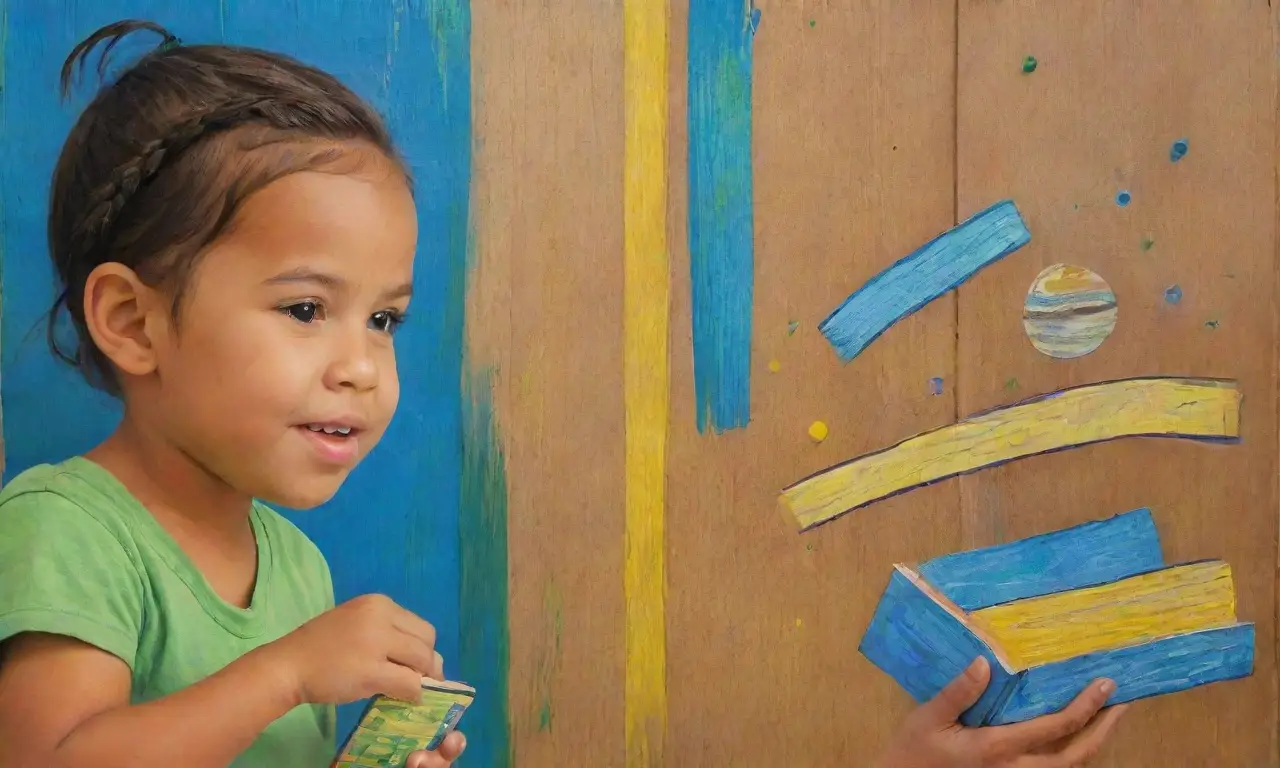 Un collage vibrante de gráficos muestra las contribuciones, con patrones azules y verdes interconectados por un toque amarillo de optimismo, bajo una imagen de una niña con ojos llenos de emoción y sosteniendo un libro
