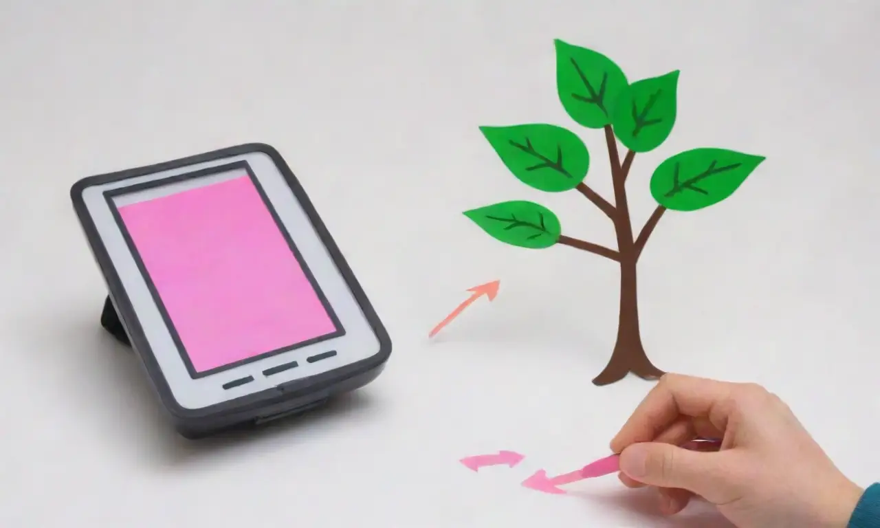 Un teléfono muestra una interfaz y un árbol digital
