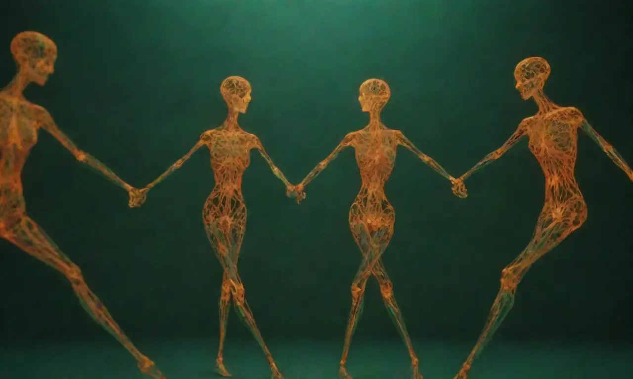 Los patrones abstractos danznean en la pared, con naranjas y verdes que se entretejen suavemente