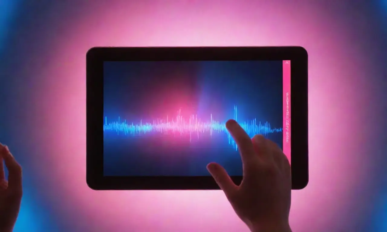Un joven maneja un tablet con pantalla rosa en la escena. **Translation:** A young person is holding a tablet with a bright pink screen in the scene