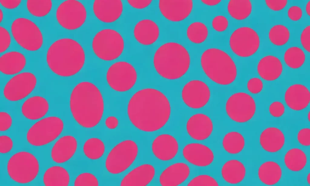 Un fondo turquesa vibrante con lunares neon rosa se destaca en una pared blanca