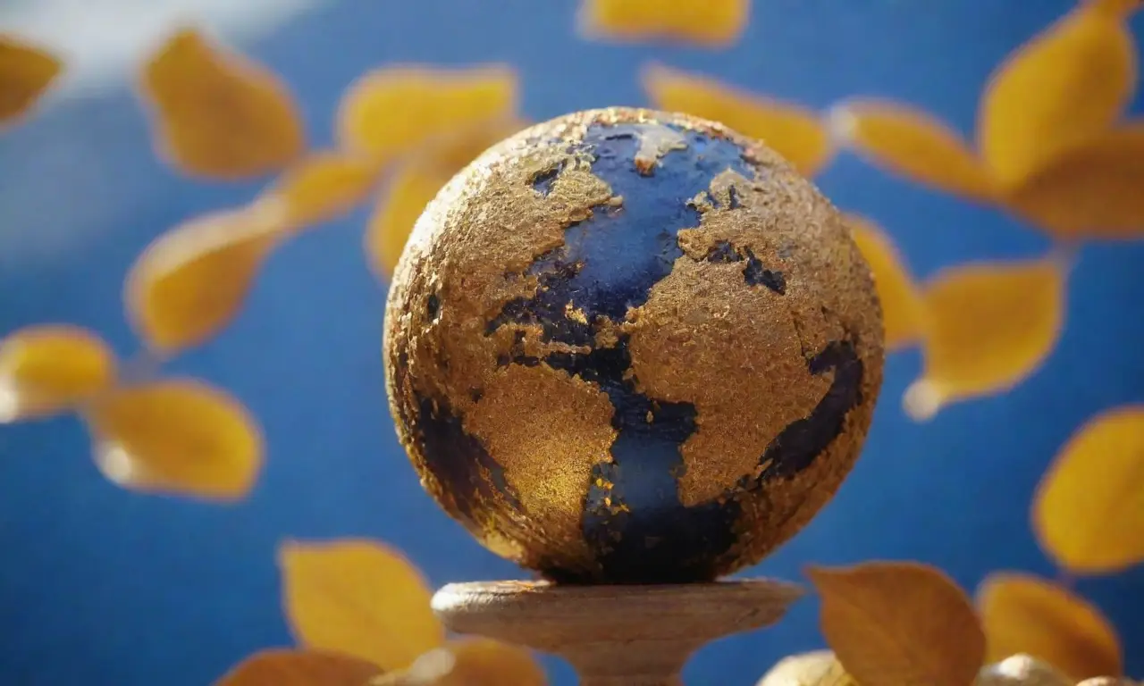 Los Globos de Oro brillan entre hojas abstractas que se funden con un cielo índigo