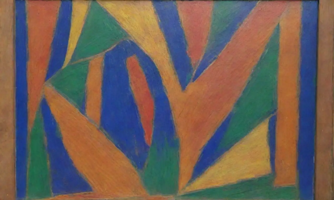 Su arte, una mezcla de orden y caos, brilla en tonos vibrantes sobre madera adornada.  (Her art, a mix of order and chaos, shines in vibrant hues on wood adorned.)  This translation encapsulates the essence of your description while using short sentences to keep it clear and concise