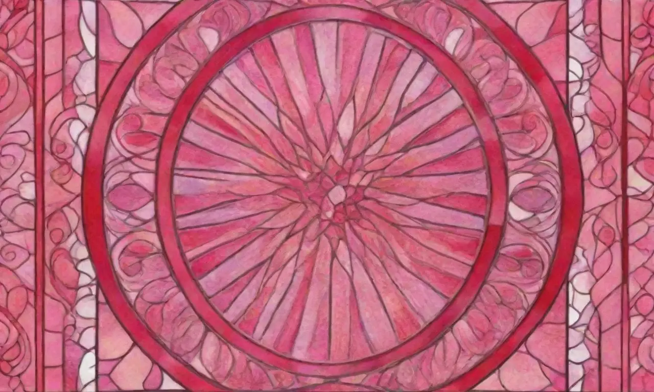 Patrones abstractos, rojos y rosas vibrantes, luz solar entre vidrios antiguos