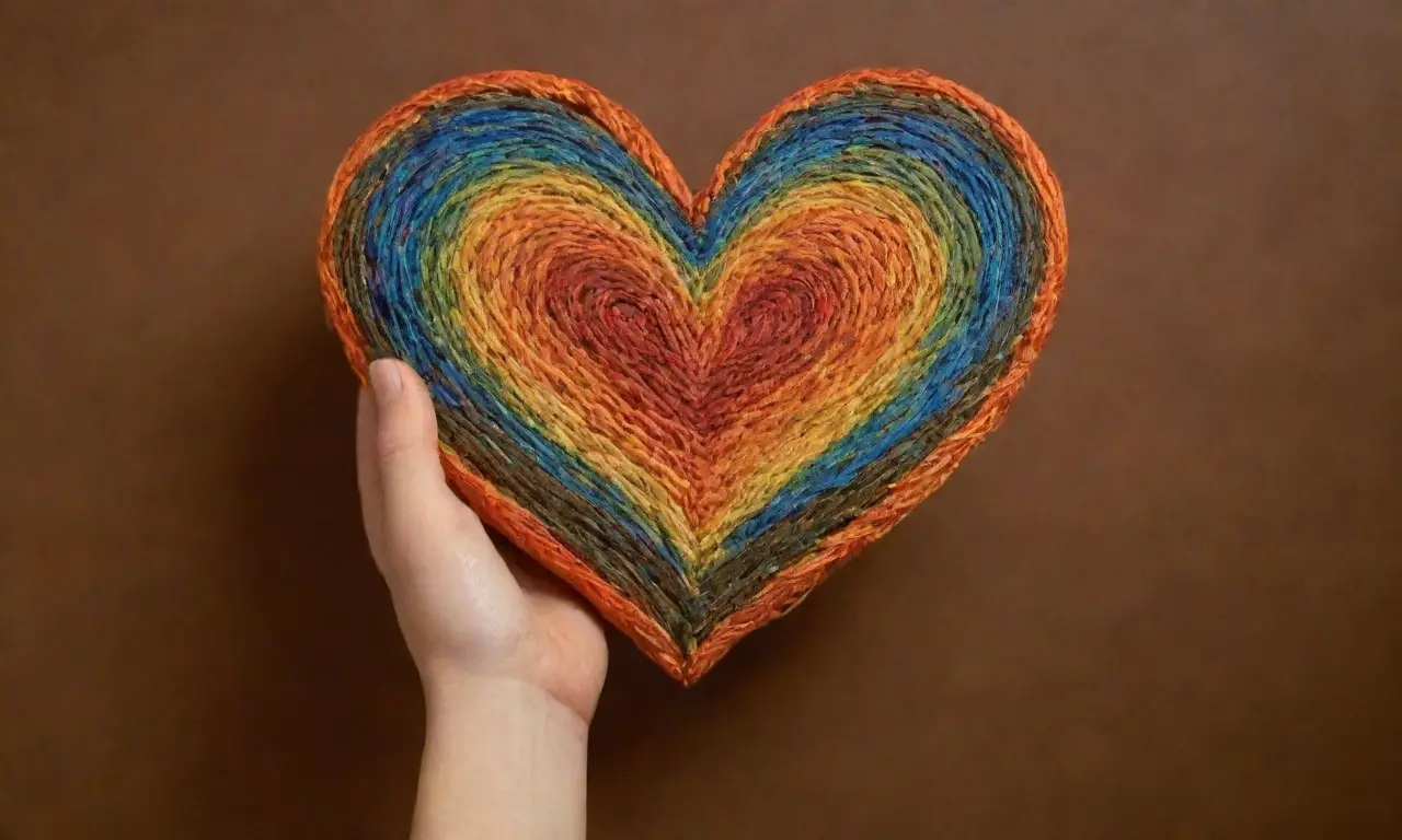 Un corazón rojo baila con colores vibrantes