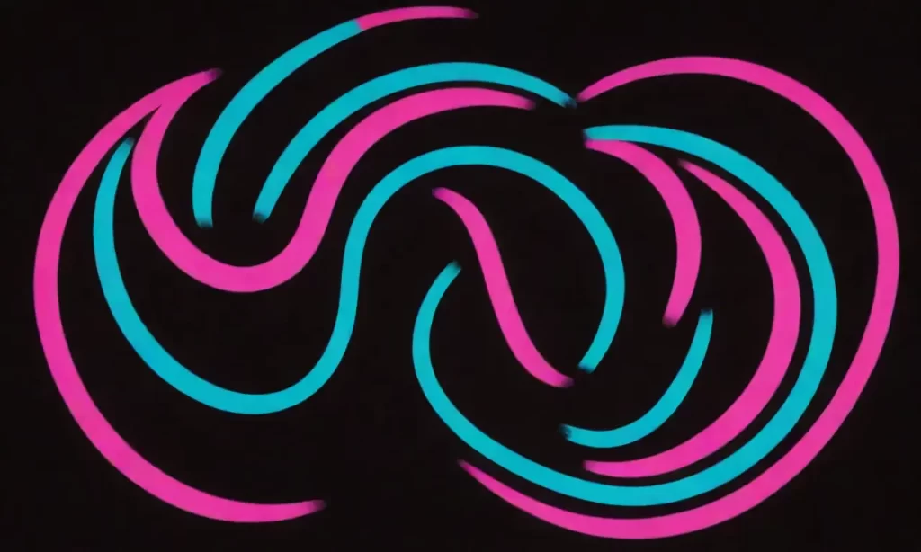 Los colores de turquesa y magenta se fusionan en formas geométricas