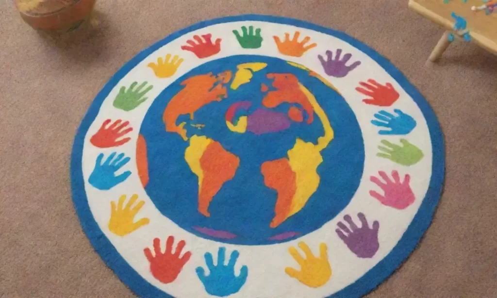 Las manos coloridas definen un globo divertido con instrumentos de juguete