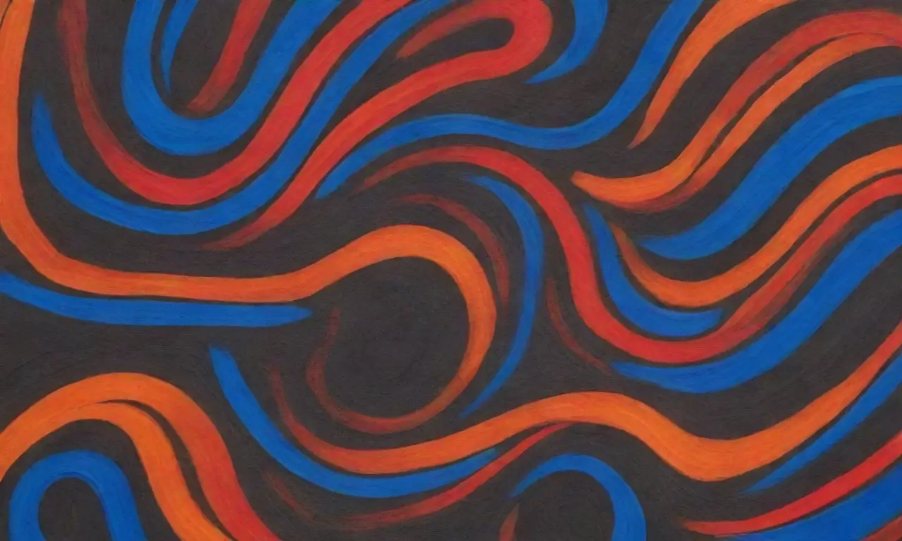 Pinceladas abstractas danzan en azules cobaltos, rojos vibrantes y naranjas asadas, contra un fondo de borrones de carbón. *This accurately conveys the image.* Let me know if youd like me to translate any other descriptions!