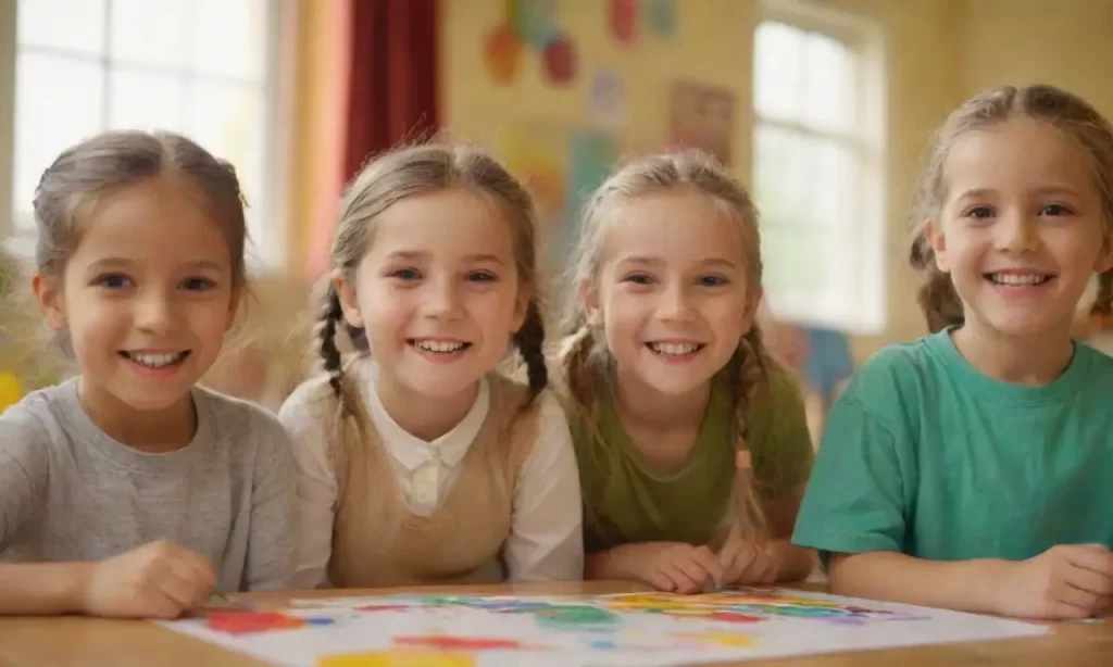 Los niños ríen mientras pintan en la alegre sala de colores