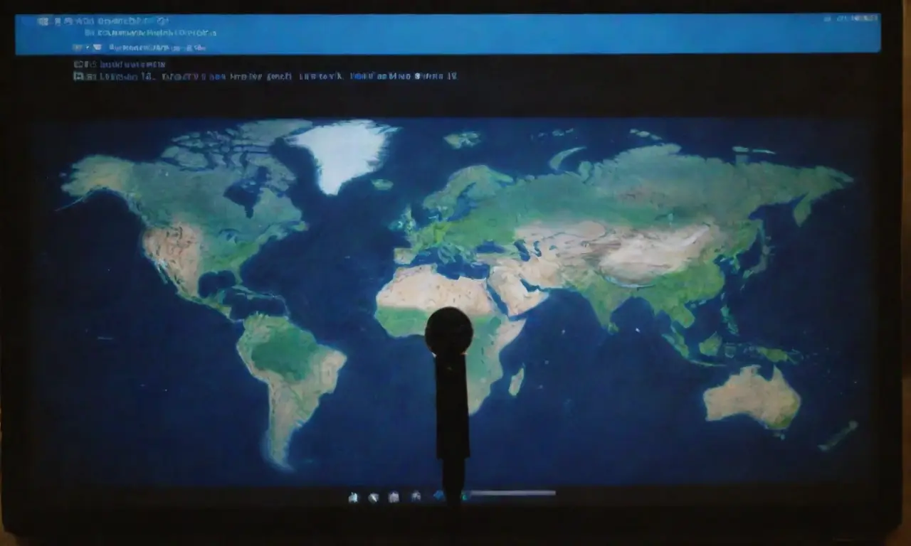 Una ventana digitales muestra un mundo digital mientras una persona celebra con una micrófono