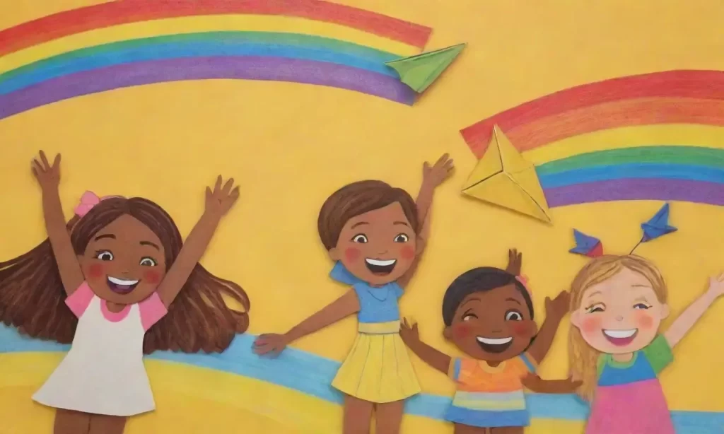 Los niños vibrantes bailan y se saludan con alegría