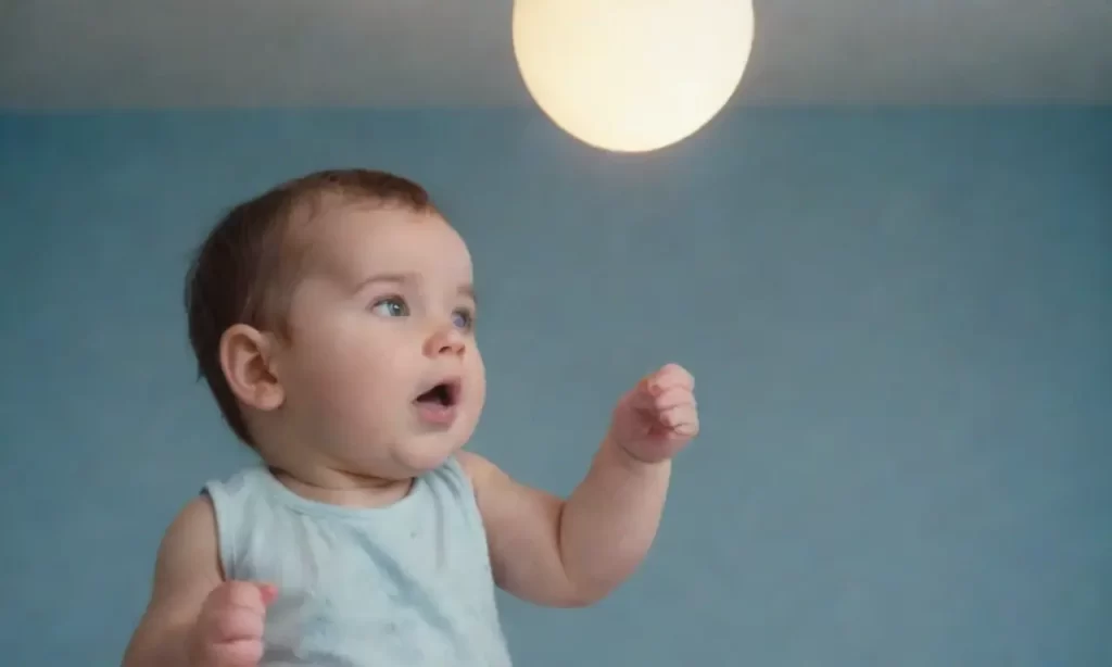 Un niño baila con alegría bajo luces fluorescentes. (A child dances with joy under fluorescent lights.)