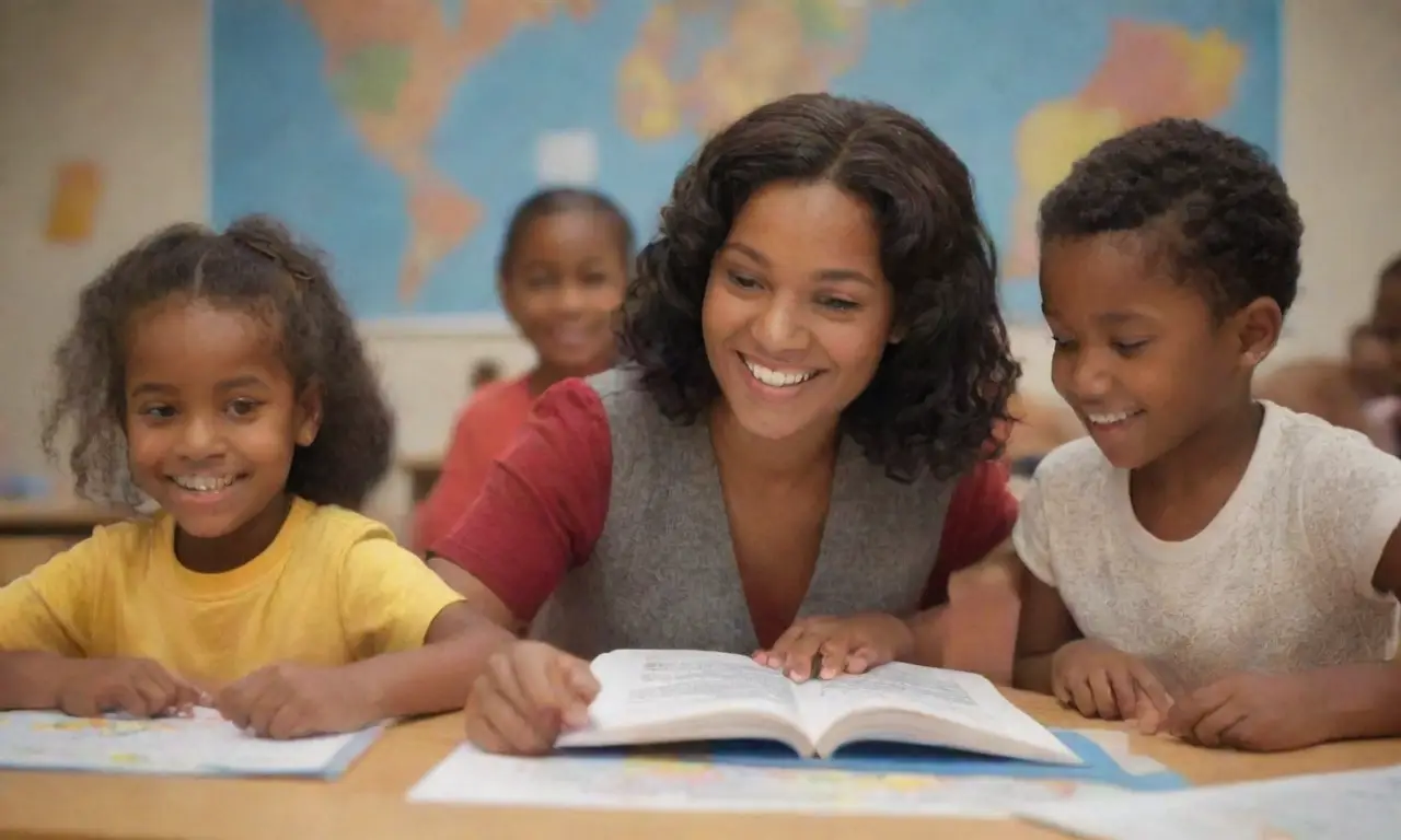 Un aula con familias e historias se entretejiendose. (A classroom full of families and stories intertwine.)