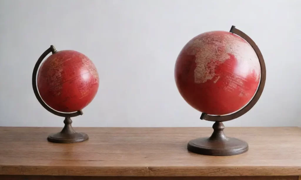 Un globo rojo con texto sobre cómo evaluar currículums en una mesa de roble