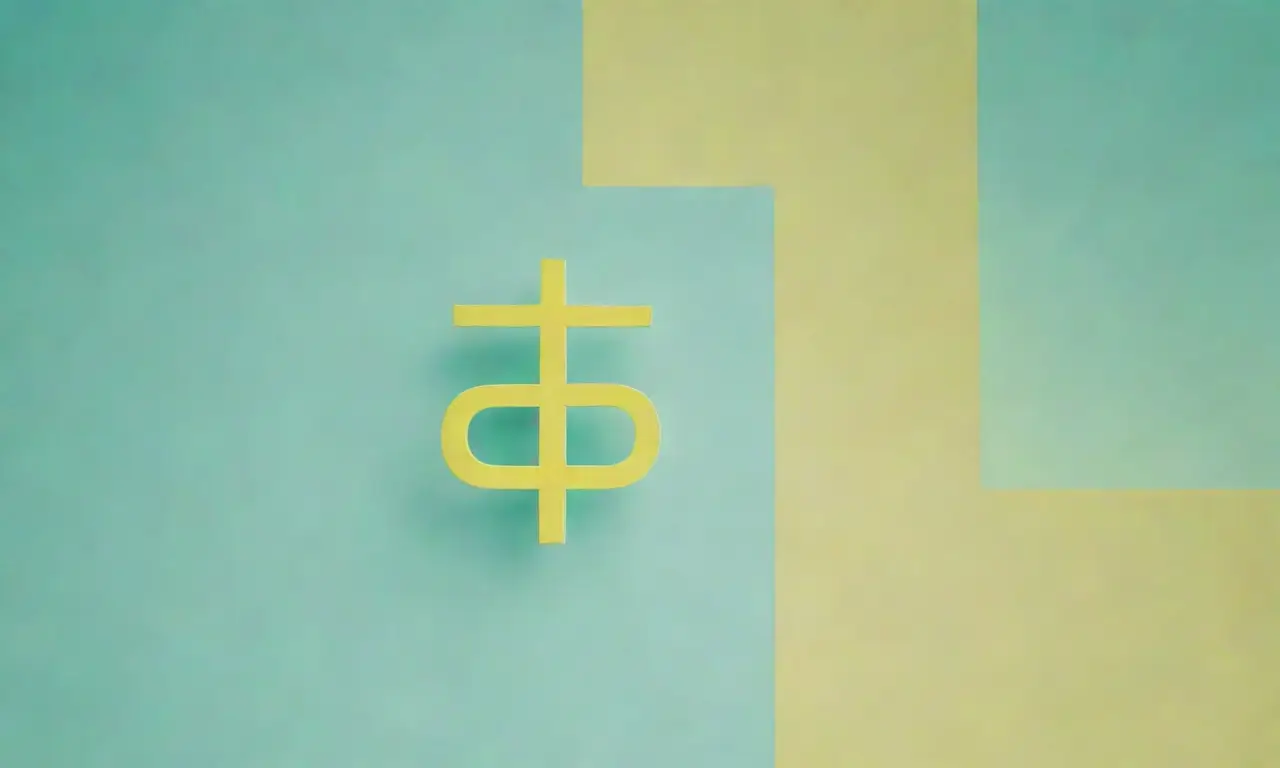 Un signo de dólar amarillo ilumina un diseño geométrico en tonos menta y azul marino con una fuente minimalista y suave degradado