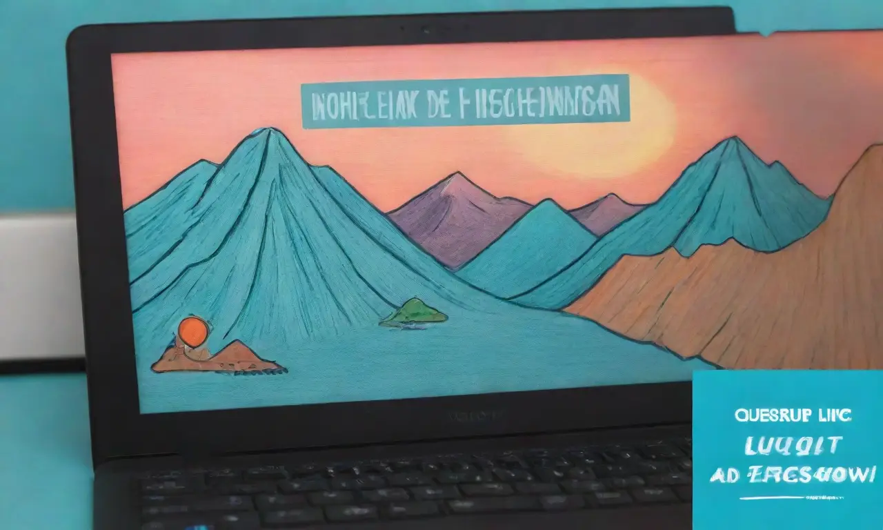 Un portátil azul ilumina un panorama montañoso