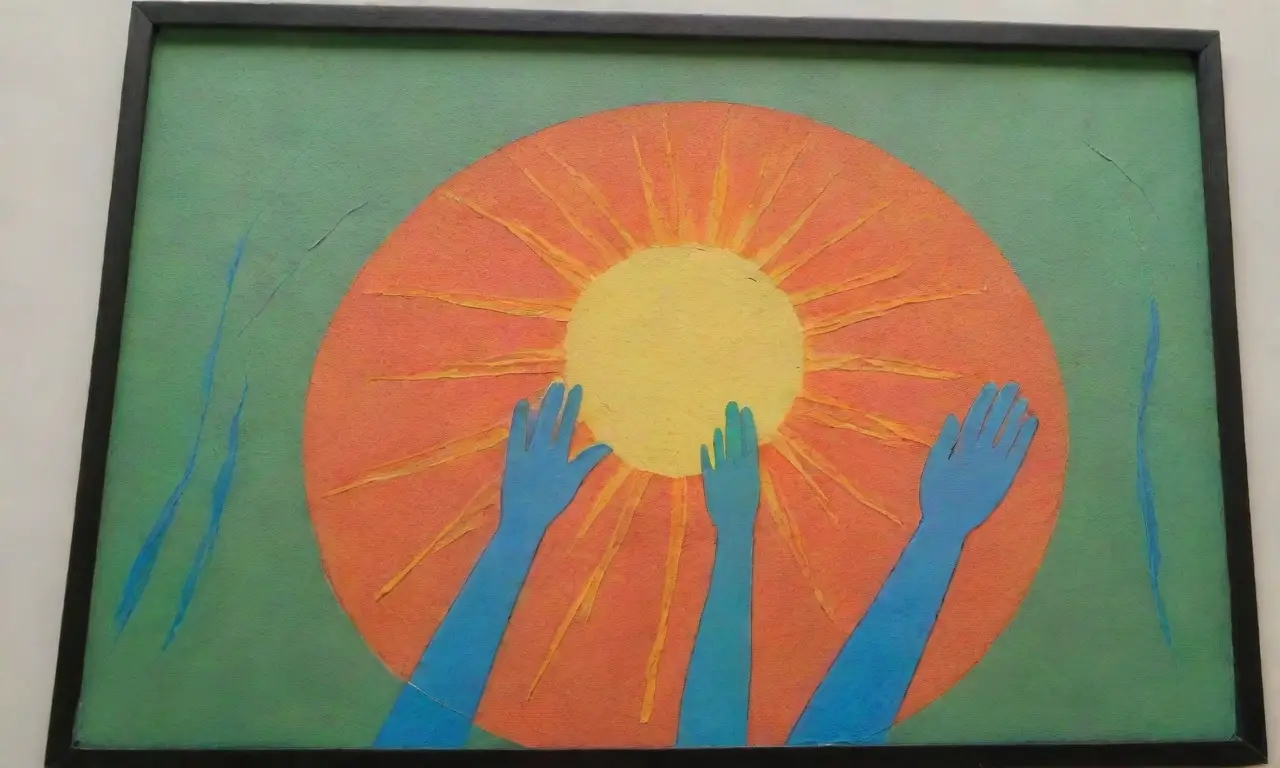 Un sol amarillo y cálido irradia luz a través de una ventana abstracta
