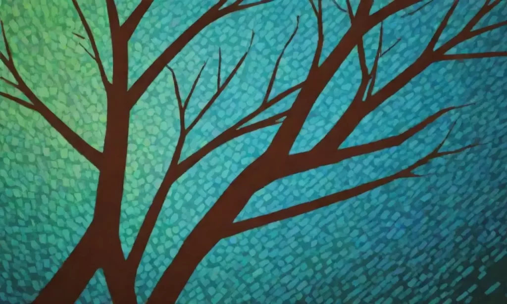 La rama de árbol se ilumina en colores cian y digital