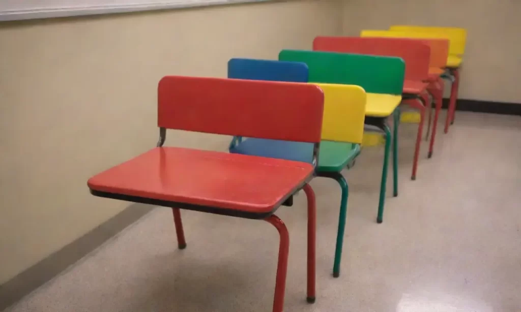 Un aula multicolor con atención plena. (A colorful classroom with focused attention.) **Explanation:** * **Aula multicolor:** Colorful classroom* **Atención plena:** Focused attention It retains the essence of your description in a compact and natural-sounding Spanish sentence