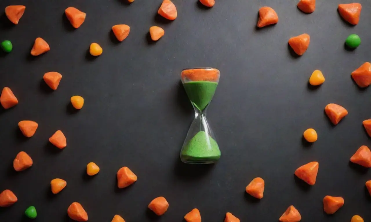 El background gris azala está salpicado con un naranja vibrante, para representar la acción y el progreso; mientras que un reloj de arena stilizzato se fusiona con verde en el centro
