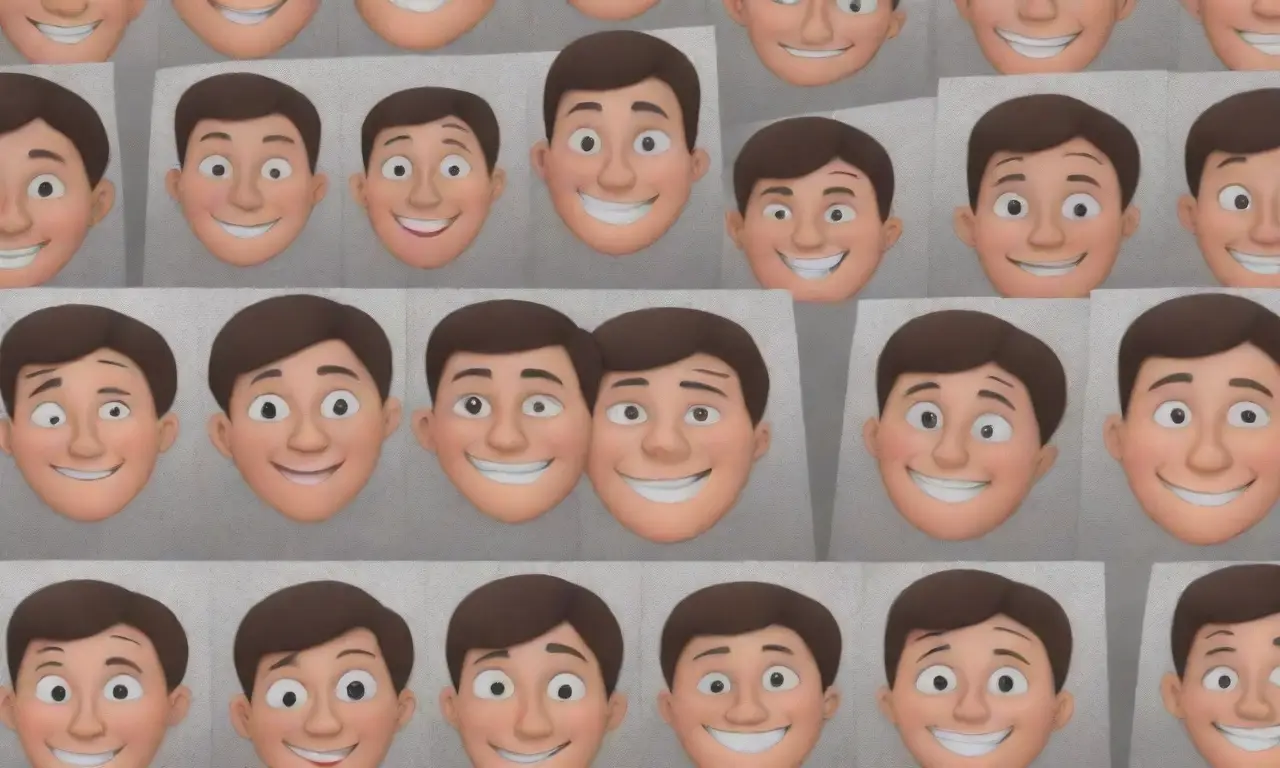 En un fondo de pared con patrones geométricos grises suaves, imágenes de ojos y sonrisas esperanzadas adornan la escena