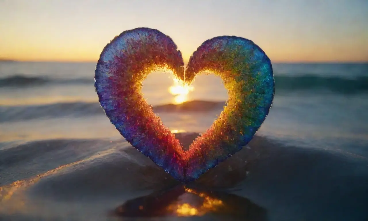 Un corazón con luz de arcoíris y un brillo amarillo te llora