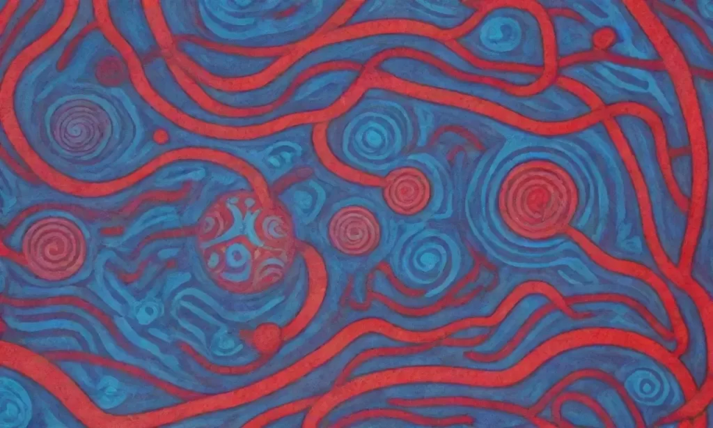 Patrones abstractos giran en azules eléctricos y rojos