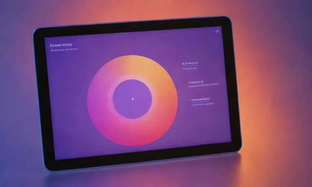 La tecnología transformó la educación hacia un futuro vibrante y digital. (Technology transformed education toward a vibrant and digital future.) **Explanation:*** **Technological impact on Education:** This is the main idea you conveyed in your original description.* **Vibrant and Digital Future:** The sentence conveys both the aesthetics of purple and orange