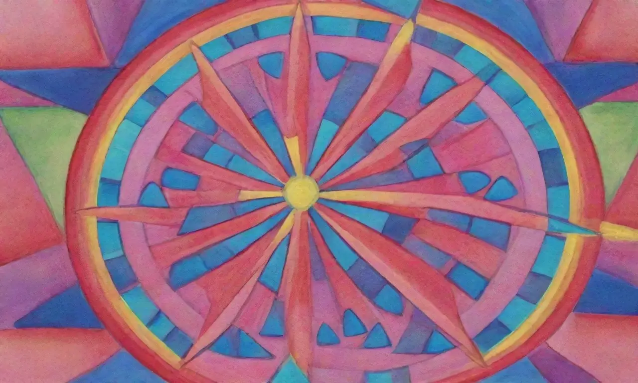 Es una obra de arte donde colores y formas vibrante se combinan
